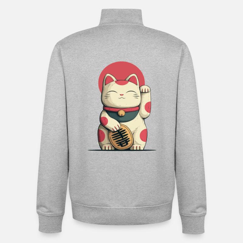 Maneki-Neko Glücks-Katze - Unisex Organic Zip Sweatshirt von Stanley/Stella - Grau meliert