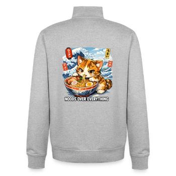 Ramen Kawaii Katze Anime - Unisex Organic Zip Sweatshirt von Stanley/Stella - Grau meliert - Hinten - AI Model Male 185 light (185cm)