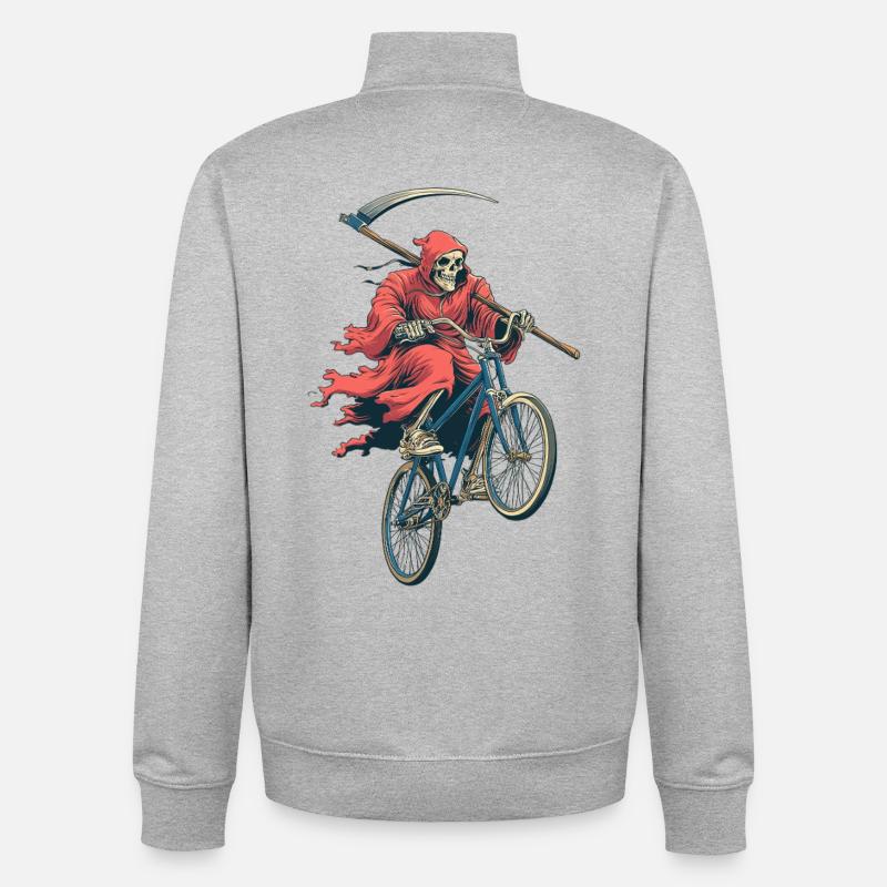 Squelette en cape rouge à vélo - Sweat zippé unisexe en coton bio Stanley/Stella - gris chiné