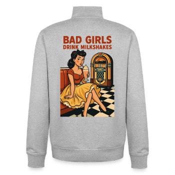 50s Pin-Up: Bad Girls Drink Milkshakes Rockabilly - Unisex Organic Zip Sweatshirt by Stanley/Stella - heather grey - Back - AI Model Male 185 light (185cm)