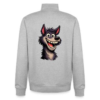 Verrückter Cartoon-Wolf mit breitem Grinsen - Unisex Organic Zip Sweatshirt von Stanley/Stella - Grau meliert - Hinten - AI Model Male 185 light (185cm)
