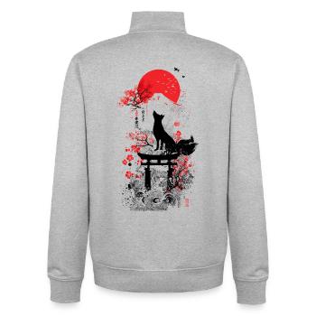 Red Sun Torii Fox – Kitsune Sakura Japan - Unisex Organic Zip Sweatshirt von Stanley/Stella - Grau meliert - Hinten - AI Model Male 185 light (185cm)