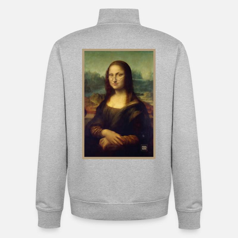 Mona Lisa suspicious judgmental - Unisex Organic Zip Sweatshirt by Stanley/Stella - heather grey