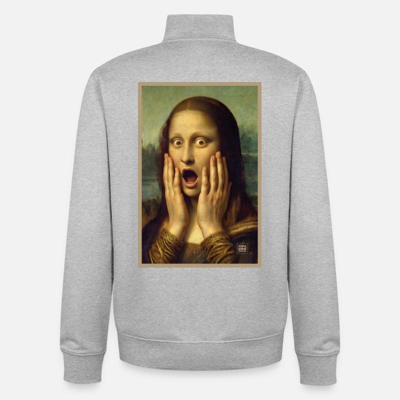 Choquée, surprise Mona Lisa - Sweat zippé unisexe en coton bio Stanley/Stella - gris chiné