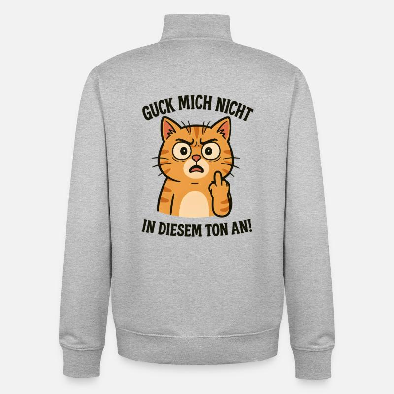 Morgenmuffel Katze mit Mittelfinger - Unisex Organic Zip Sweatshirt von Stanley/Stella - Grau meliert