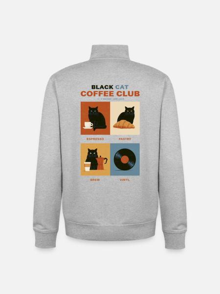 Black Cat Coffee Club Panels - Unisex Organic Zip Sweatshirt von Stanley/Stella - Grau meliert