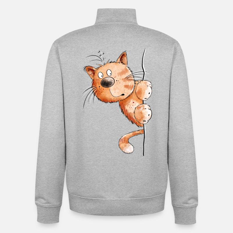 Rote Katze I Katzenfreunde Geschenk - Unisex Organic Zip Sweatshirt von Stanley/Stella - Grau meliert