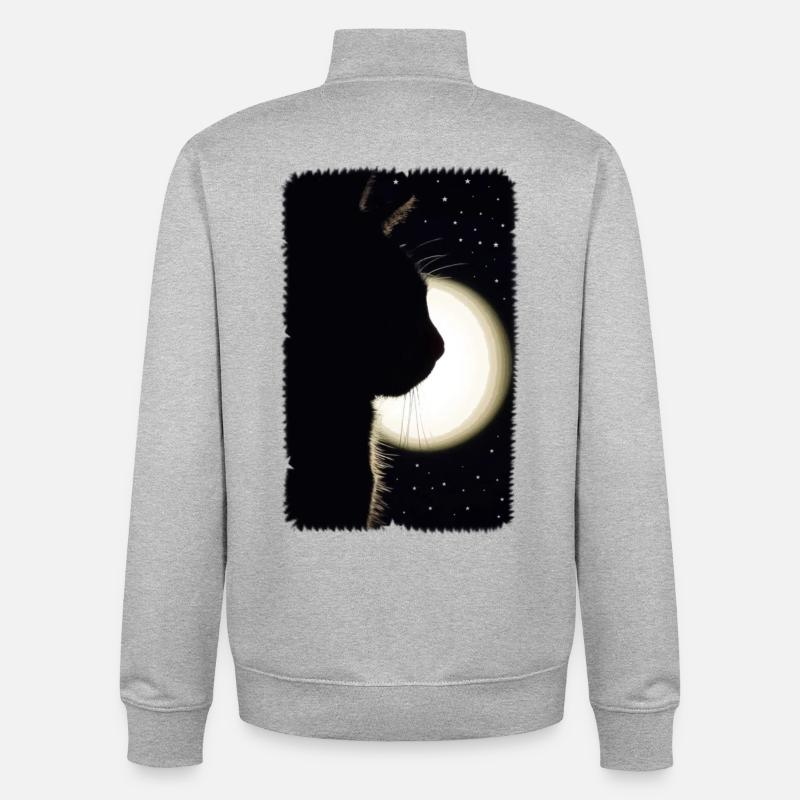 Chat de lune - Sweat zippé unisexe en coton bio Stanley/Stella - gris chiné