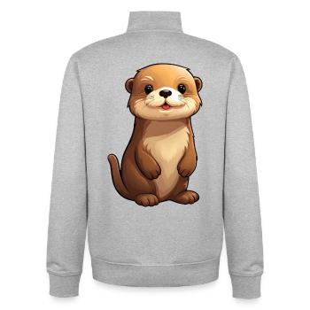 Conception de loutre mignonne | Ambiance estivale | Loutres - Sweat zippé unisexe en coton bio Stanley/Stella - gris chiné - Dos - AI Model Male 185 light (185cm)