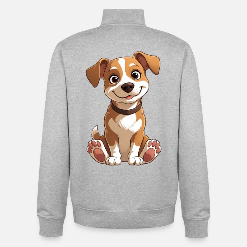 Dessin animé du chiot joyeux - Sweat zippé unisexe en coton bio Stanley/Stella - gris chiné