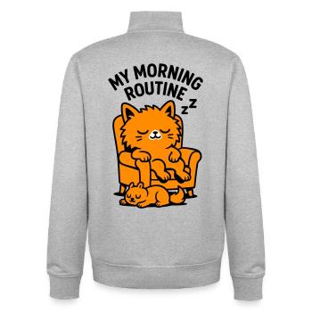 Routine matinale chat - Sweat zippé unisexe en coton bio Stanley/Stella - gris chiné - Dos - AI Model Male 185 light (185cm)