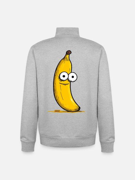 Cartoon banana makes big eyes - Unisex Organic Zip Sweatshirt by Stanley/Stella - heather grey