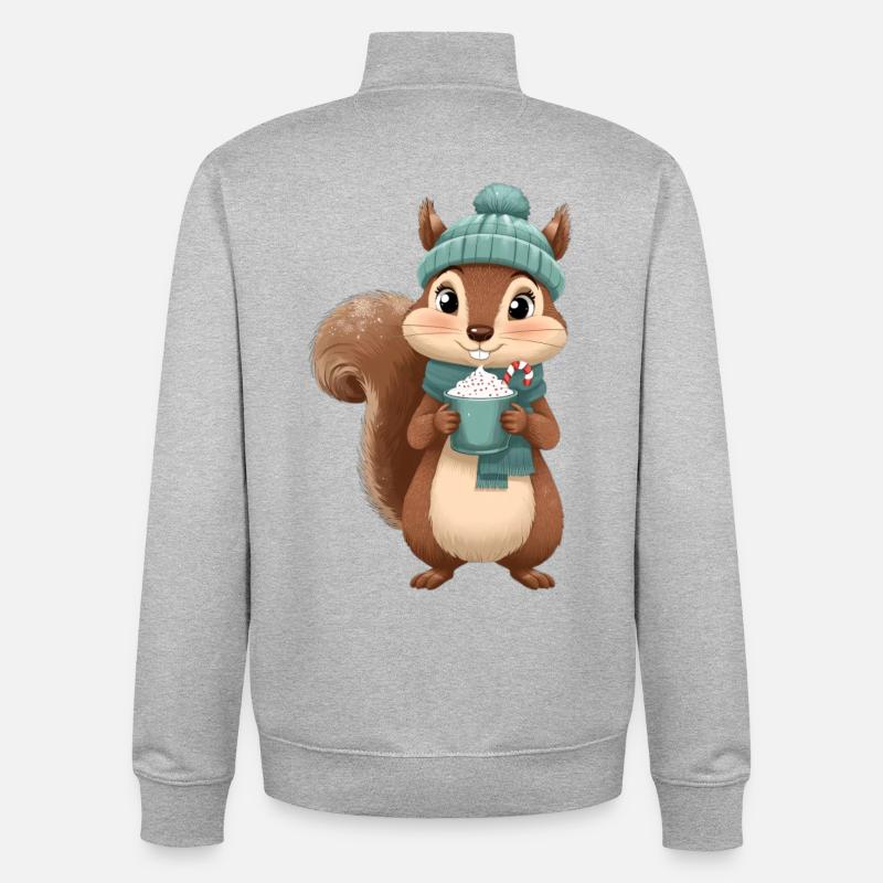 Winterliches Eichhörnchen mit Heißgetränk - Unisex Organic Zip Sweatshirt von Stanley/Stella - Grau meliert
