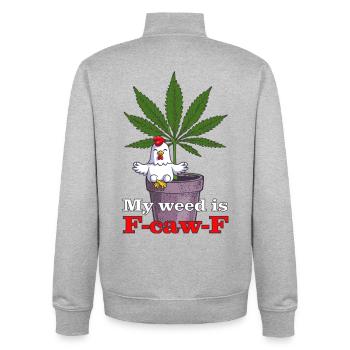 My weed is F-caw-F - Unisex Organic Zip Sweatshirt von Stanley/Stella - Grau meliert - Hinten - AI Model Male 185 light (185cm)