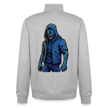Urban Decay – Futur guerrier zombie - Sweat zippé unisexe en coton bio Stanley/Stella - gris chiné - Dos - AI Model Male 185 light (185cm)