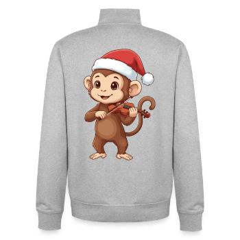 Weihnachtsaffe spielt Geigenkunst - Unisex Organic Zip Sweatshirt von Stanley/Stella - Grau meliert - Hinten - AI Model Male 185 light (185cm)
