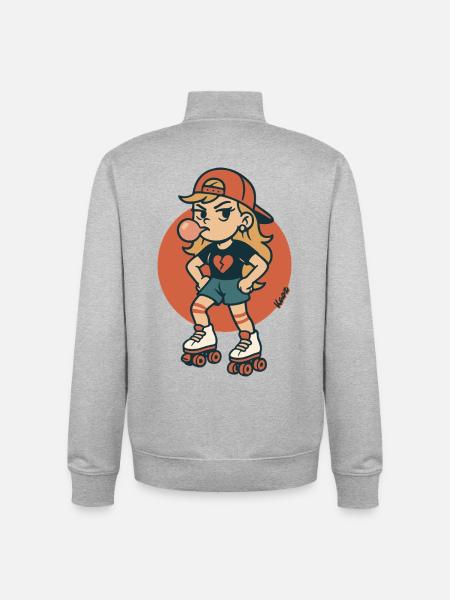 Rollschuh Mädchen mit Kaugummi - Unisex Organic Zip Sweatshirt von Stanley/Stella - Grau meliert