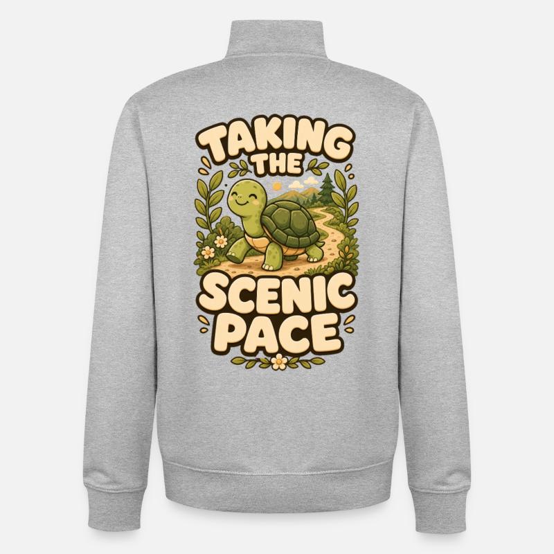 Taking The Scenic Pace Schildkröte - Unisex Organic Zip Sweatshirt von Stanley/Stella - Grau meliert
