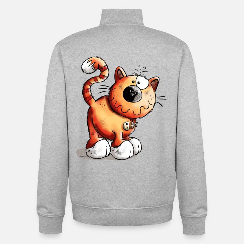 Adventurous Cat - Unisex Organic Zip Sweatshirt by Stanley/Stella - heather grey