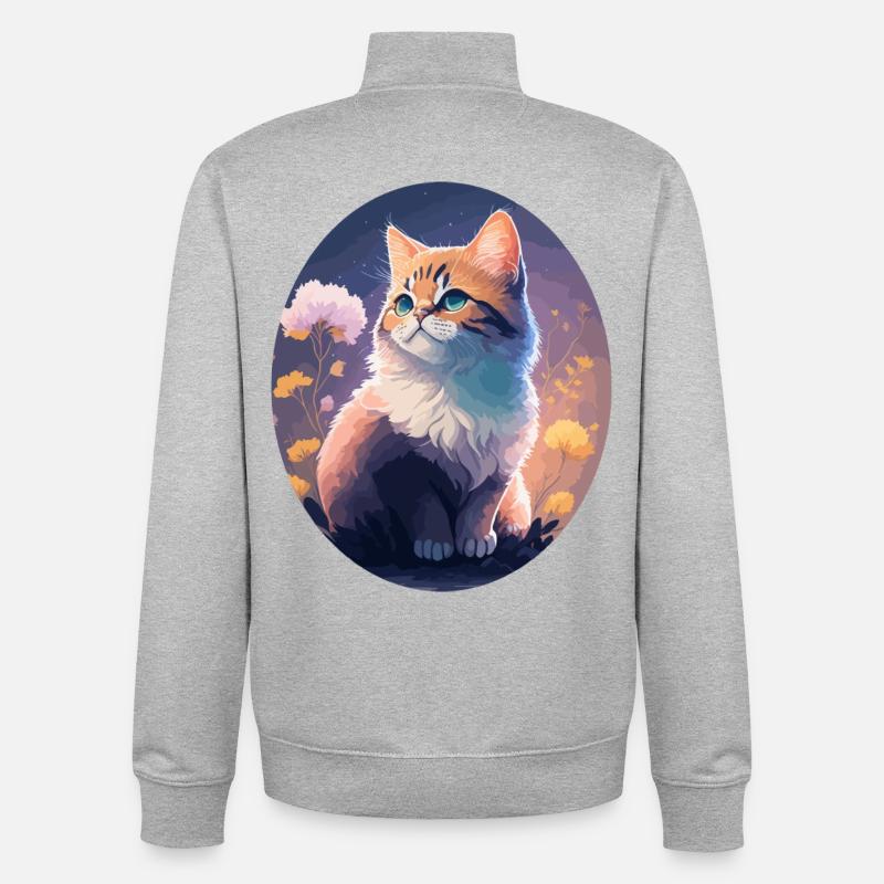 Chat de nuit illustré - Sweat zippé unisexe en coton bio Stanley/Stella - gris chiné