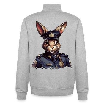 Police des lapins - Sweat zippé unisexe en coton bio Stanley/Stella - gris chiné - Dos - AI Model Male 185 light (185cm)