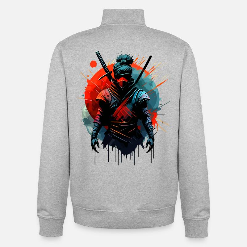 Ninja samouraï japonais - Sweat zippé unisexe en coton bio Stanley/Stella - gris chiné