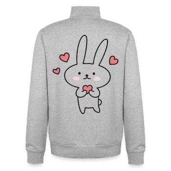 Cute bunny with hearts: Cute to fall in love with! - Unisex Organic Zip Sweatshirt by Stanley/Stella - heather grey - Back - AI Model Male 185 light (185cm)