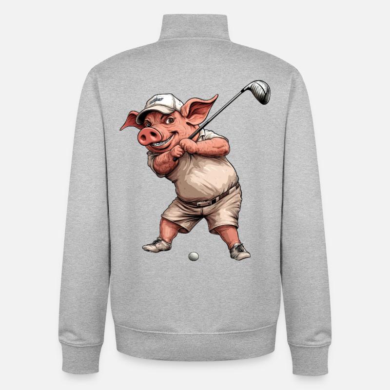 Cochon de golf - Sweat zippé unisexe en coton bio Stanley/Stella - gris chiné
