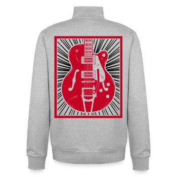 Explosion de silhouette de guitare rétro rouge - Sweat zippé unisexe en coton bio Stanley/Stella - gris chiné - Dos - AI Model Male 185 light (185cm)