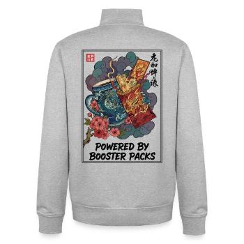 Angetrieben von Booster-Packs Sammelkartenkaffee - Unisex Organic Zip Sweatshirt von Stanley/Stella - Grau meliert - Hinten - AI Model Male 185 light (185cm)