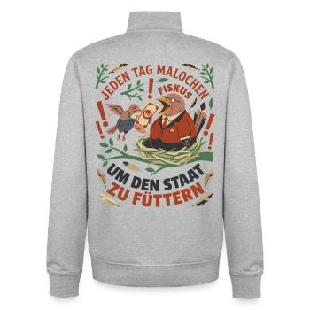 Jeden Tag Malochen Um Den Staat Zu Füttern - Unisex Organic Zip Sweatshirt von Stanley/Stella - Grau meliert - Hinten - AI Model Male 185 light (185cm)