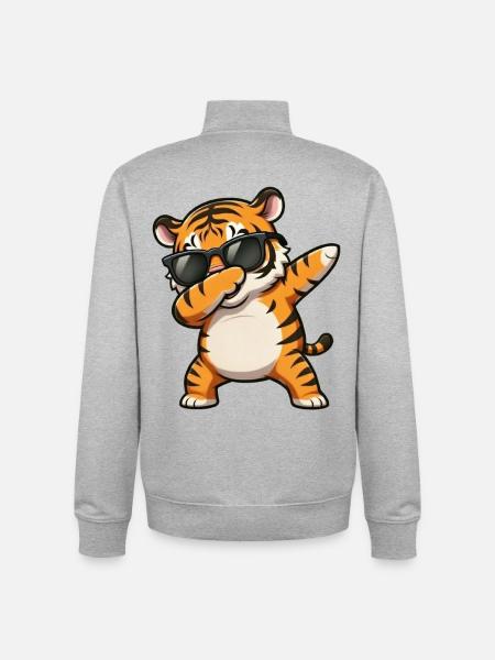 Dabbing Tiger - Unisex Organic Zip Sweatshirt by Stanley/Stella - heather grey
