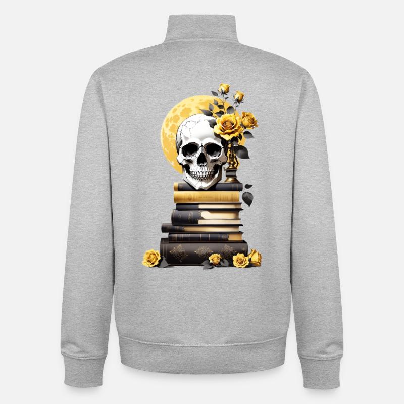Stack of books with skull - Unisex Organic Zip Sweatshirt by Stanley/Stella - heather grey
