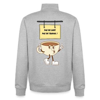 Pause café - Sweat zippé unisexe en coton bio Stanley/Stella - gris chiné - Dos - AI Model Male 185 light (185cm)