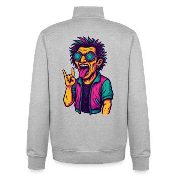 Soirée Techno Rave avec slogan EDM - Sweat zippé unisexe en coton bio Stanley/Stella - gris chiné - Dos - AI Model Male 185 light (185cm)