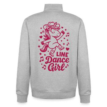Fille de danse en ligne - Danse avec le cœur - Licorne de la musique - Sweat zippé unisexe en coton bio Stanley/Stella - gris chiné - Dos - AI Model Male 185 light (185cm)
