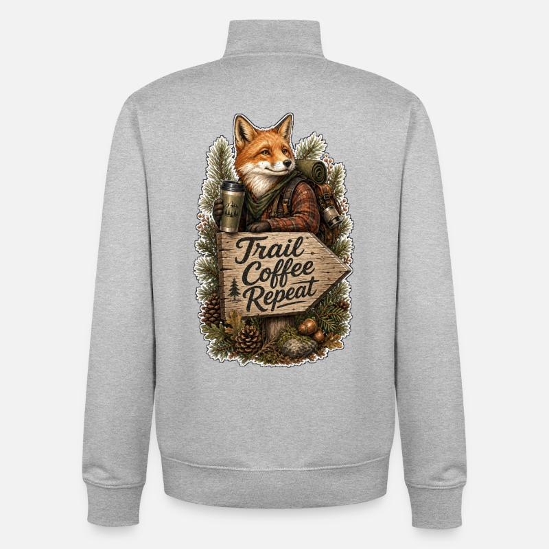 Trail Coffee Repeat Fox - Unisex Organic Zip Sweatshirt by Stanley/Stella - heather grey