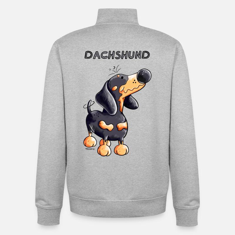 Mignon Dachshund - Sweat zippé unisexe en coton bio Stanley/Stella - gris chiné