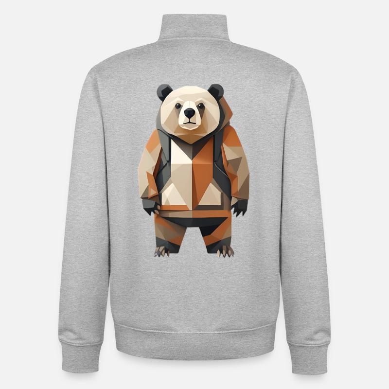 Polypanda Panda Low-Poly - Sweat zippé unisexe en coton bio Stanley/Stella - gris chiné