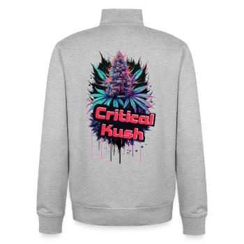 Critical Kush - Sweat zippé unisexe en coton bio Stanley/Stella - gris chiné - Dos - AI Model Male 185 light (185cm)