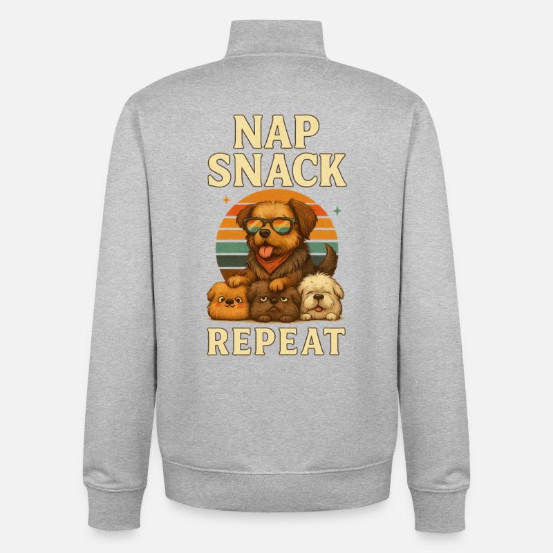 Nap Snack Repeat: Hunde Sunset - Unisex Organic Zip Sweatshirt von Stanley/Stella - Grau meliert