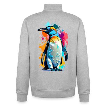 Manchot royal - Pingouin empereur coloré oiseau - Sweat zippé unisexe en coton bio Stanley/Stella - gris chiné - Dos - AI Model Male 185 light (185cm)