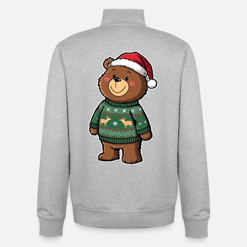 Ours mignon avec pull de Noël - Sweat zippé unisexe en coton bio Stanley/Stella - gris chiné