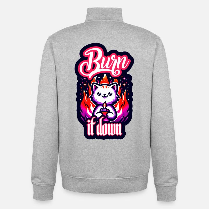 Brûlez-le | Chat avec du feu - Sweat zippé unisexe en coton bio Stanley/Stella - gris chiné