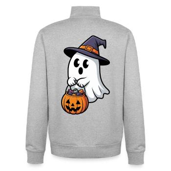 Motif de sorcière et de fantôme effrayant pour Halloween - Sweat zippé unisexe en coton bio Stanley/Stella - gris chiné - Dos - AI Model Male 185 light (185cm)