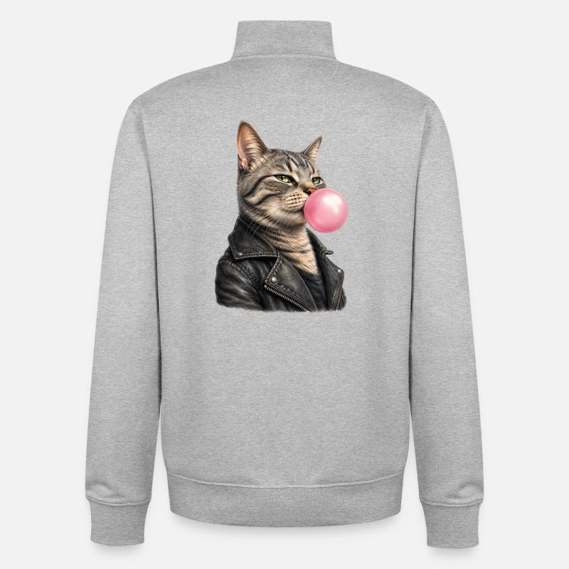 Coole Katze mit Lederjacke - Unisex Organic Zip Sweatshirt von Stanley/Stella - Grau meliert