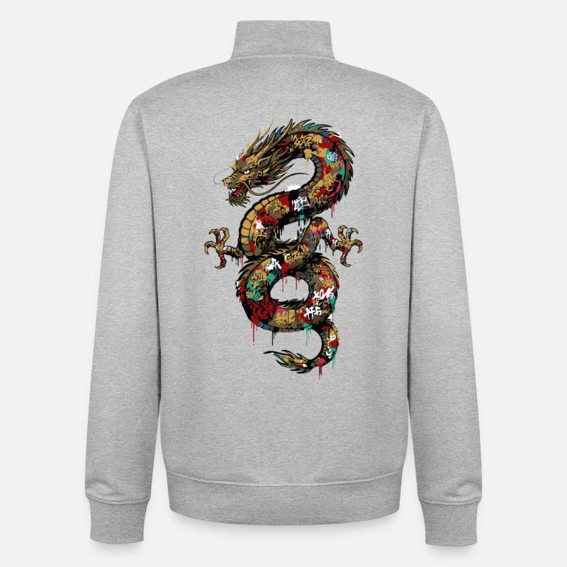 Drache Graffiti - Unisex Organic Zip Sweatshirt von Stanley/Stella - Grau meliert