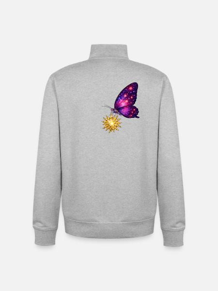 Golden Sun and space butterfly. - Unisex Organic Zip Sweatshirt by Stanley/Stella - heather grey