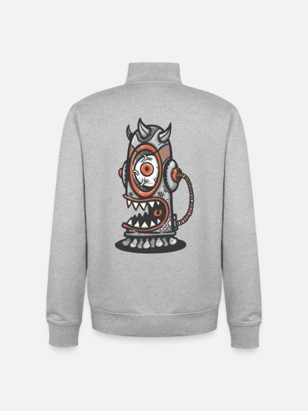 Monstre mécanique à l’œil orange - Sweat zippé unisexe en coton bio Stanley/Stella - gris chiné