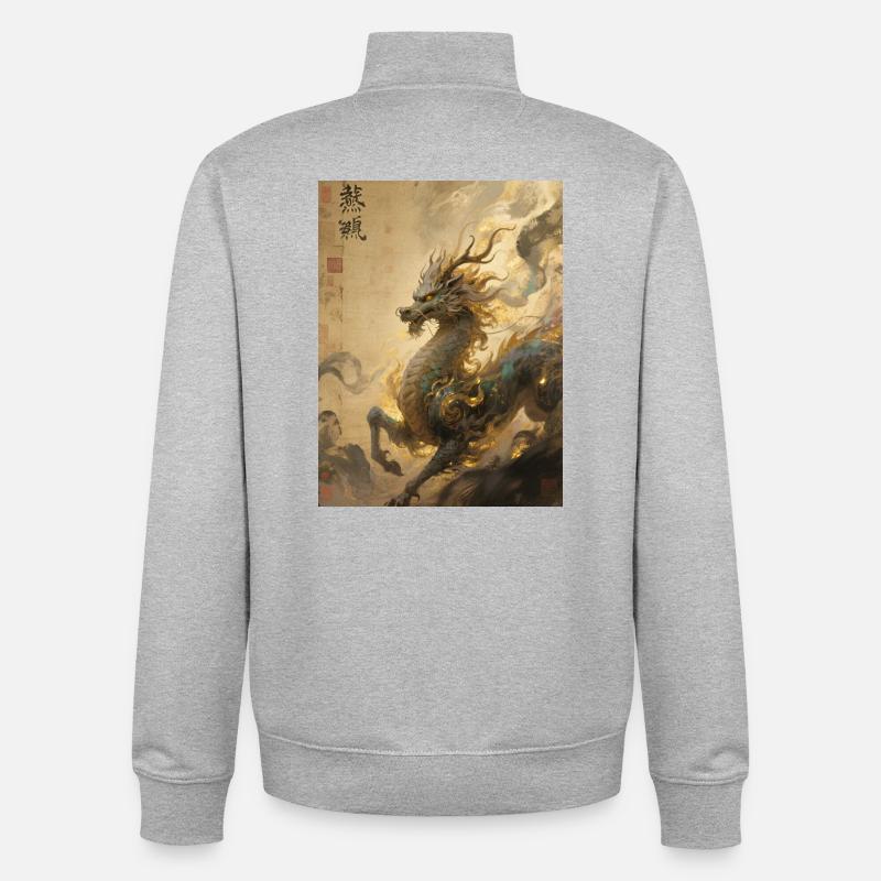 Le Souffle Cosmique : Qilin – Constellation - Sweat zippé unisexe en coton bio Stanley/Stella - gris chiné